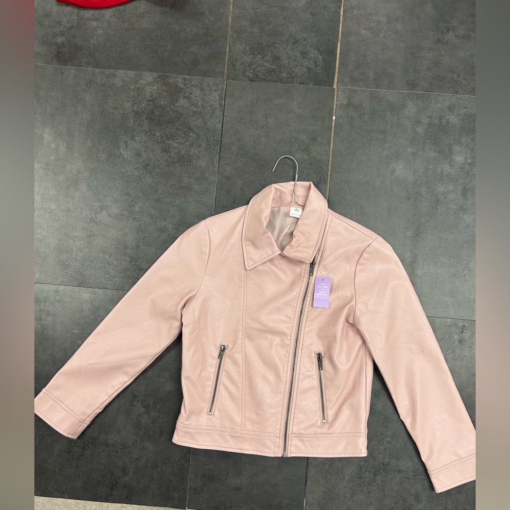 Stylish Kids Pink Faux Leather Jacket